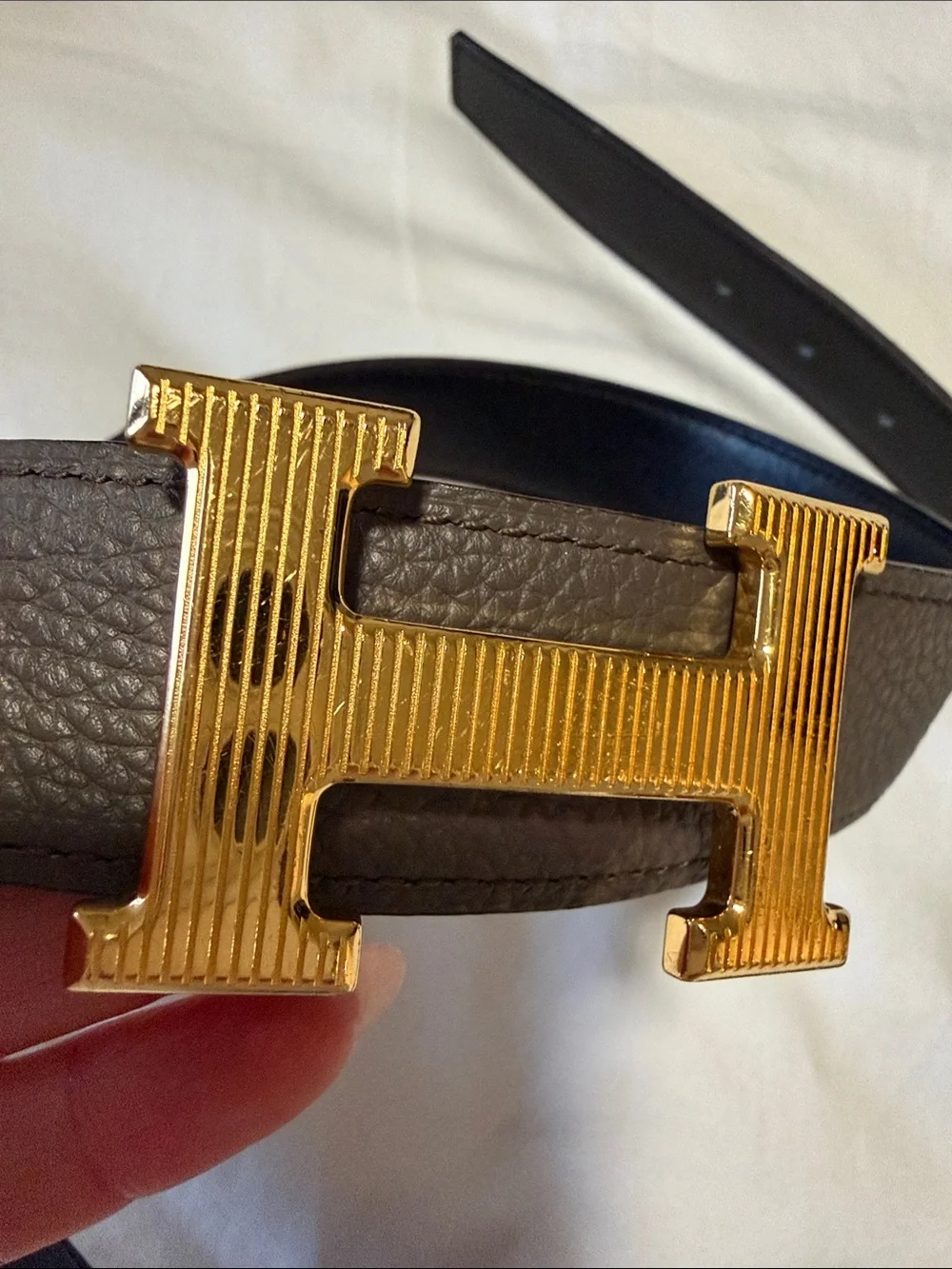 Hermes Black Leather Belt with Gold H Buckle